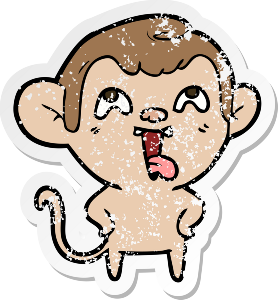 Bir insan tarafından çizilmiş çılgın bir çizgi maymunun sıkıntılı çıkartması.