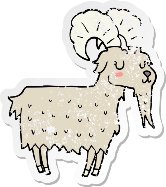 Bir insan tarafından çizilmiş karikatür keçisinin sıkıntılı çıkartması.