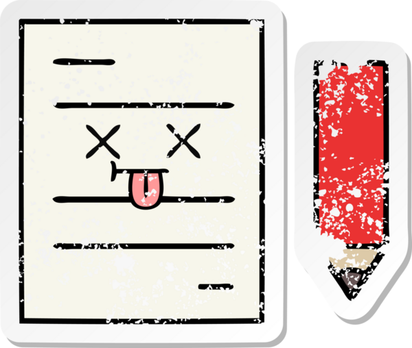 Bir insan tarafından çizilmiş şirin bir çizgi film test kağıdının sıkıntılı çıkartması.