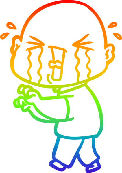 Bir insan tarafından çizilmiş ağlayan kel bir adamın çizgi çizimi.