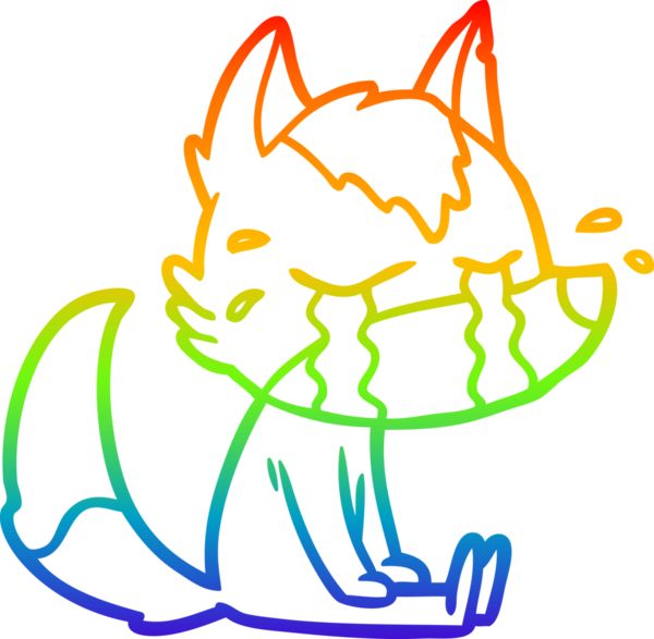 Gökkuşağı gradyan çizgi çizimi bir insan tarafından çizilmiş ağlayan bir kurt.