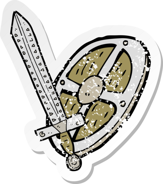 Bir insan tarafından çizilmiş karikatür kalkanının gerilimli çıkartması.