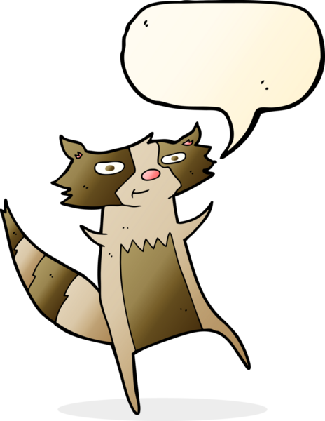 Bir insan tarafından çizilmiş, konuşma balonlu bir rakun.