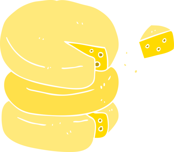 flat color illustration of cheese wheel drawn by a human