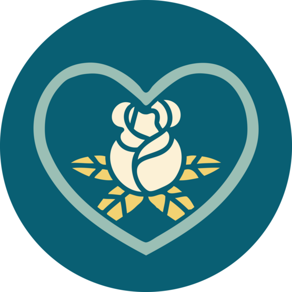 Bir insan tarafından çizilmiş kalp ve çiçeklerin ikonik dövme şekli