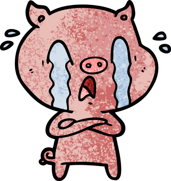 Bir insan tarafından çizilmiş ağlayan domuz çizgi filmi.