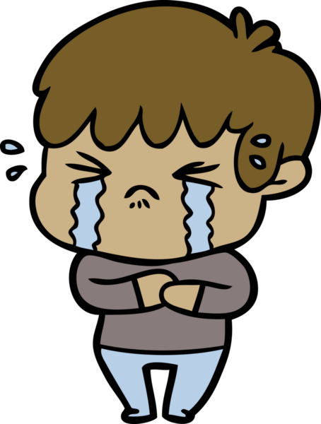 Bir insan tarafından çizilmiş ağlayan çizgi film çocuğu.