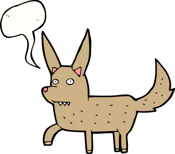 bir insan tarafından çizilmiş konuşma balonlu vahşi bir köpek.