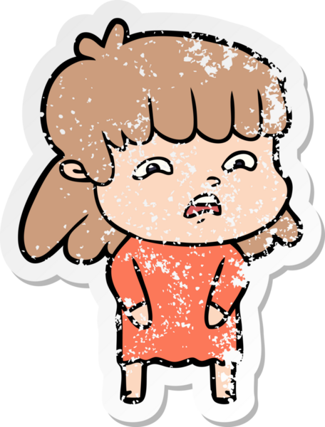 Bir insan tarafından çizilmiş endişeli bir karikatür çıkartması.