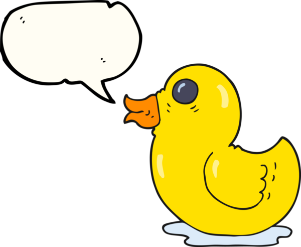 Bir insan tarafından çizilmiş serbest konuşma balonu çizilmiş plastik ördek.