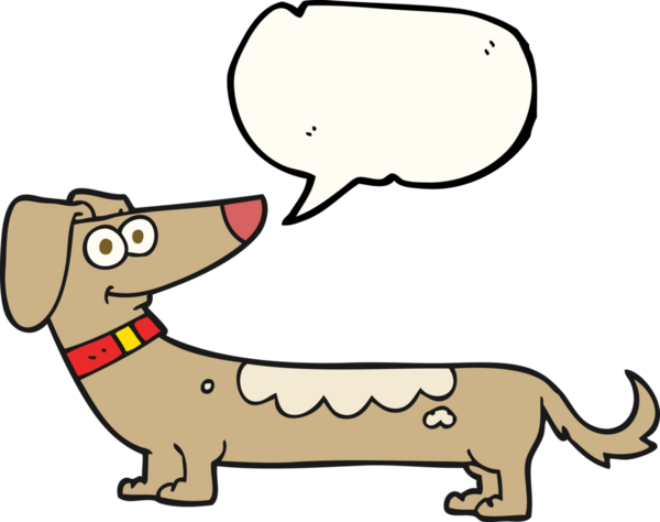 Bir insan tarafından çizilmiş serbest konuşma balonu çizgi film köpeği.