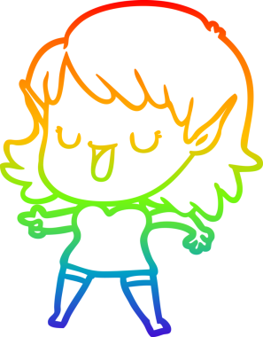 Gökkuşağı gradyan çizgi çizimi bir insan tarafından çizilmiş bir elf kızı