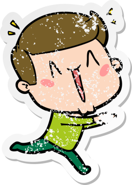 Bir insan tarafından çizilmiş heyecanlı bir karikatür çıkartması.