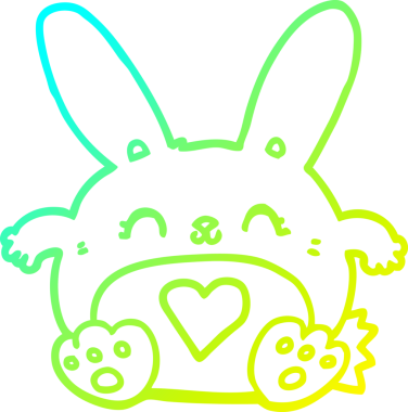 Sevgi dolu kalbi bir insan tarafından çizilmiş sevimli bir tavşanın soğuk çizgi çizimi.