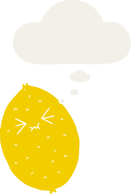 Düşünce baloncuklu acı limon bir insan tarafından çizilmiş.