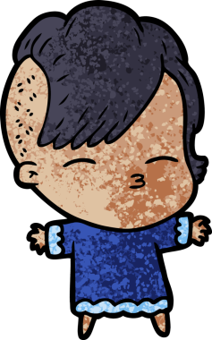 Bir insan tarafından çizilmiş şaşı çizgi film kızı.