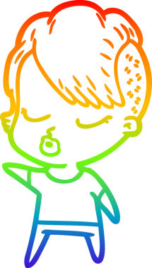 Gökkuşağı gradyan çizgi çizimi Bir insan tarafından çizilmiş güzel hippi kız