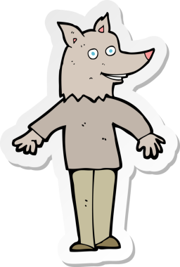 Bir insan tarafından çizilmiş mutlu bir kurt adamın çıkartması.