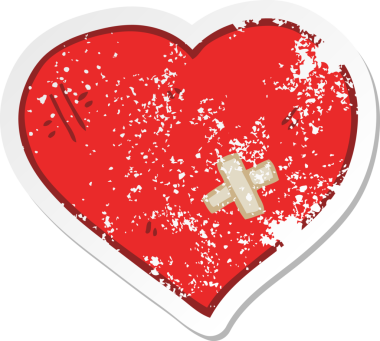 Bir insan tarafından çizilmiş alçı yapıştırılmış karikatür aşk kalbi.