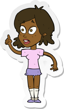 Bir insan tarafından çizilmiş sorular soran bir karikatür kadının çıkartması.