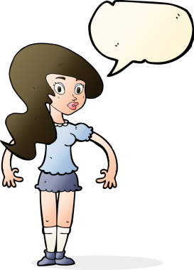 Bir insan tarafından çizilmiş konuşma balonu olan güzel bir kadın.