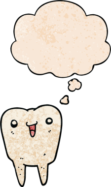 Bir insan tarafından çizilmiş grunge desenli düşünce baloncuklu çizgi film dişleri.