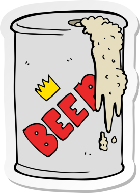 Bir insan tarafından çizilmiş çizgi film bira kutusu çıkartması.