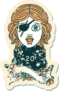 Retro Dövme Tarzı İnsan Rogue Bir insan tarafından çizilmiş 20 zar ile