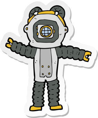 Bir insan tarafından çizilmiş derin deniz dalgıcının çıkartması.