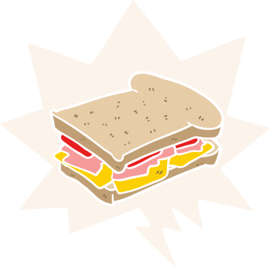 Çizgi film peynirli domatesli sandviç. Konuşma baloncuğu insan tarafından çizilmiş.