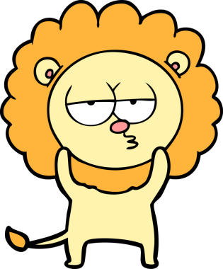 Bir insan tarafından çizilmiş canı sıkkın bir aslan.