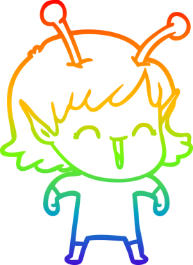 Gökkuşağı gradyan çizgi çizimi bir insan tarafından çizilmiş uzaylı bir kızın gülüşü.