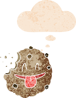 Düşünce baloncuklu çizgi film kurabiyesi grunge sıkıntılı retro desenli bir insan tarafından çizilmiş