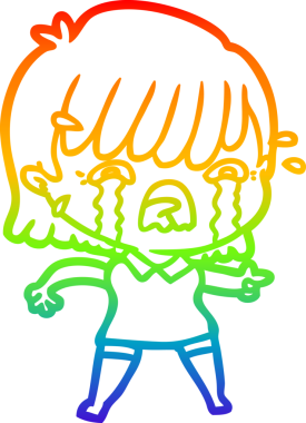 Gökkuşağı gradyan çizimi bir insan tarafından çizilmiş ağlayan bir çizgi kız çizimi