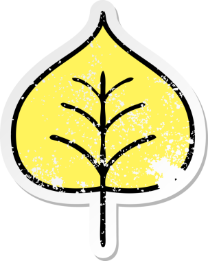 Bir insan tarafından çizilmiş bir sonbahar yaprağının hüzünlü çıkartması.