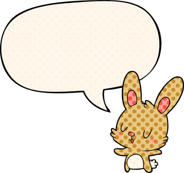 Bir insan tarafından çizilmiş çizgi roman tarzında konuşma balonu olan sevimli çizgi film tavşanı.