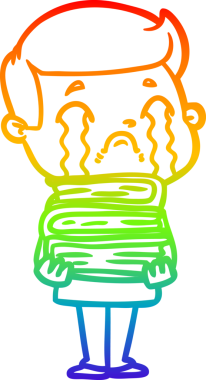 Gökkuşağı gradyan çizimi bir insan tarafından çizilmiş ağlayan bir karikatür adamı çiziyor.