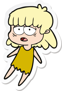 Bir insan tarafından çizilmiş yorgun bir karikatür çıkartması.