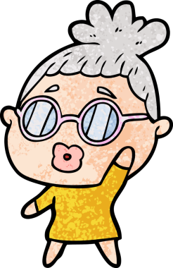 Bir insan tarafından çizilmiş gözlüklü bir karikatür kadın.