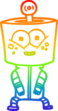 gökkuşağı gradyanı çizimi bir insan tarafından çizilmiş mutlu bir robot çizgi filmi.