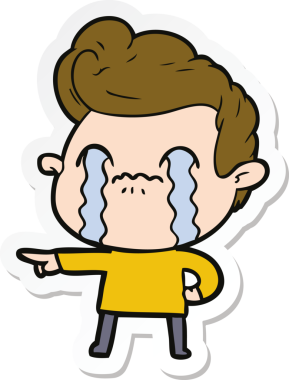 Bir insan tarafından çizilmiş, ağlayan bir çizgi film karakterinin çıkartması.