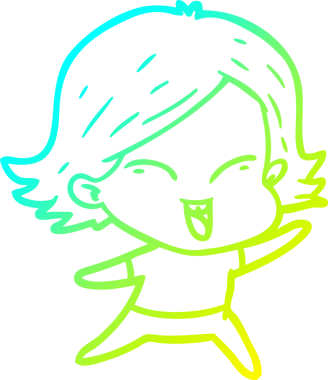 Bir insan tarafından çizilmiş mutlu çizgi film kızı çizimi.