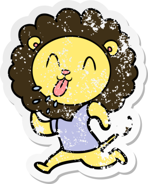 Bir insan tarafından çizilmiş mutlu çizgi film aslanının sıkıntılı çıkartması.