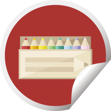 Bir insan tarafından çizilmiş renkli kalem paketi grafik vektör çizim dairesel etiketi