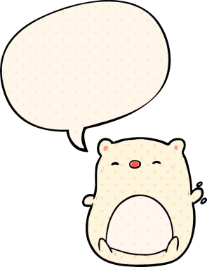 Bir insan tarafından çizilmiş çizgi roman tarzında konuşma balonu olan şirin kutup ayısı.