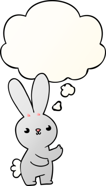 Düşünce baloncuğu olan sevimli çizgi film tavşanı bir insan tarafından çizilmiş.
