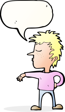 Karikatürist, bir insan tarafından çizilmiş konuşma balonuyla kamp jesti yapıyor.