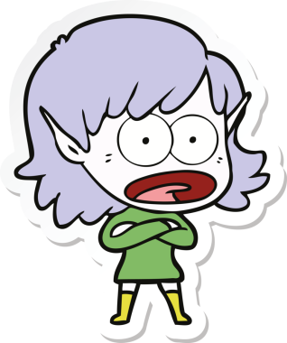 Karikatür çıkartması bir insan tarafından çizilmiş elf kızı şok etti.