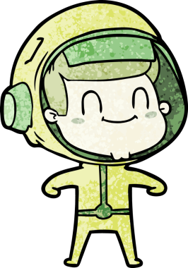 Bir insan tarafından çizilmiş mutlu astronot çizgi filmi.