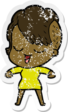 Bir insan tarafından çizilmiş mutlu bir çizgi film kızının sıkıntılı çıkartması.